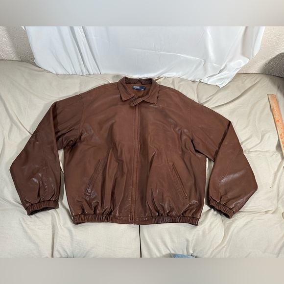 Polo Ralph Lauren Genuine Leather Chocolate Brown Bomber Jacket